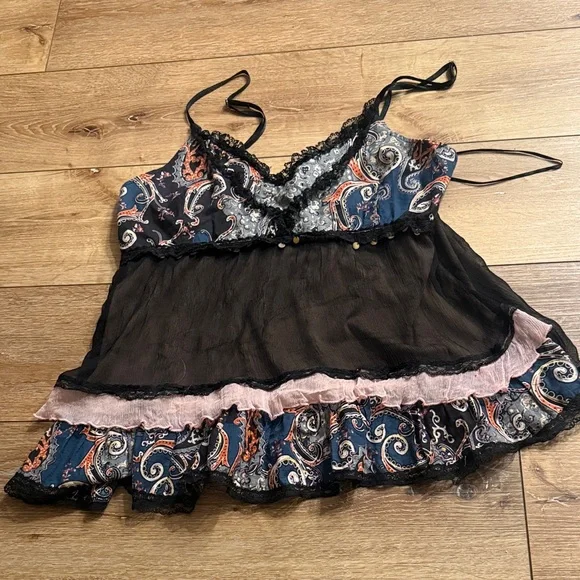 Miss Me 100% Silk black sheer babydoll camisole or chemise with a multi-color - Picture 1 of 5